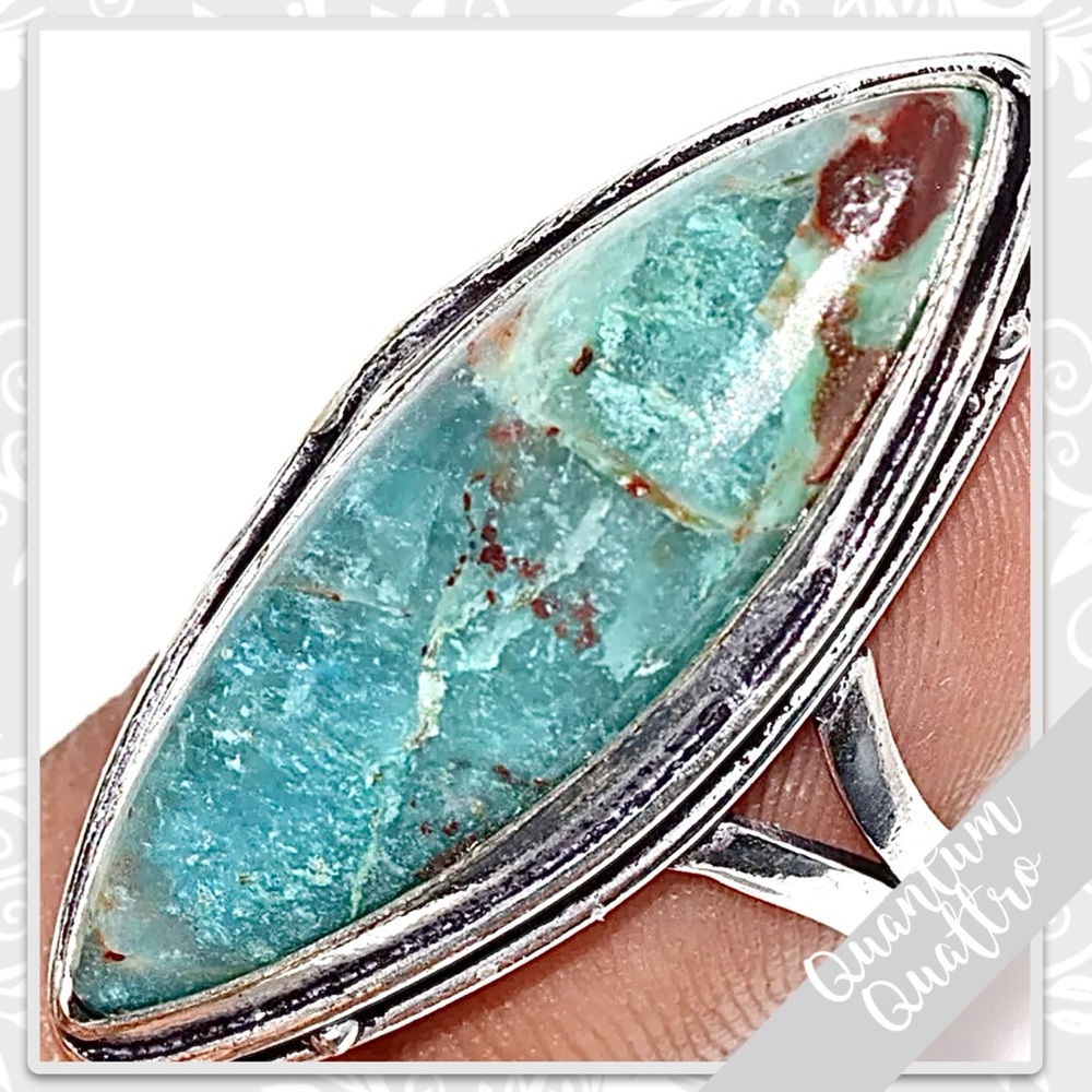 Quantum Quattro Large Eclectic Silver Artisan Ring, 7.5 (Aqua / Teal Blue-Green) - Picture 2 of 2